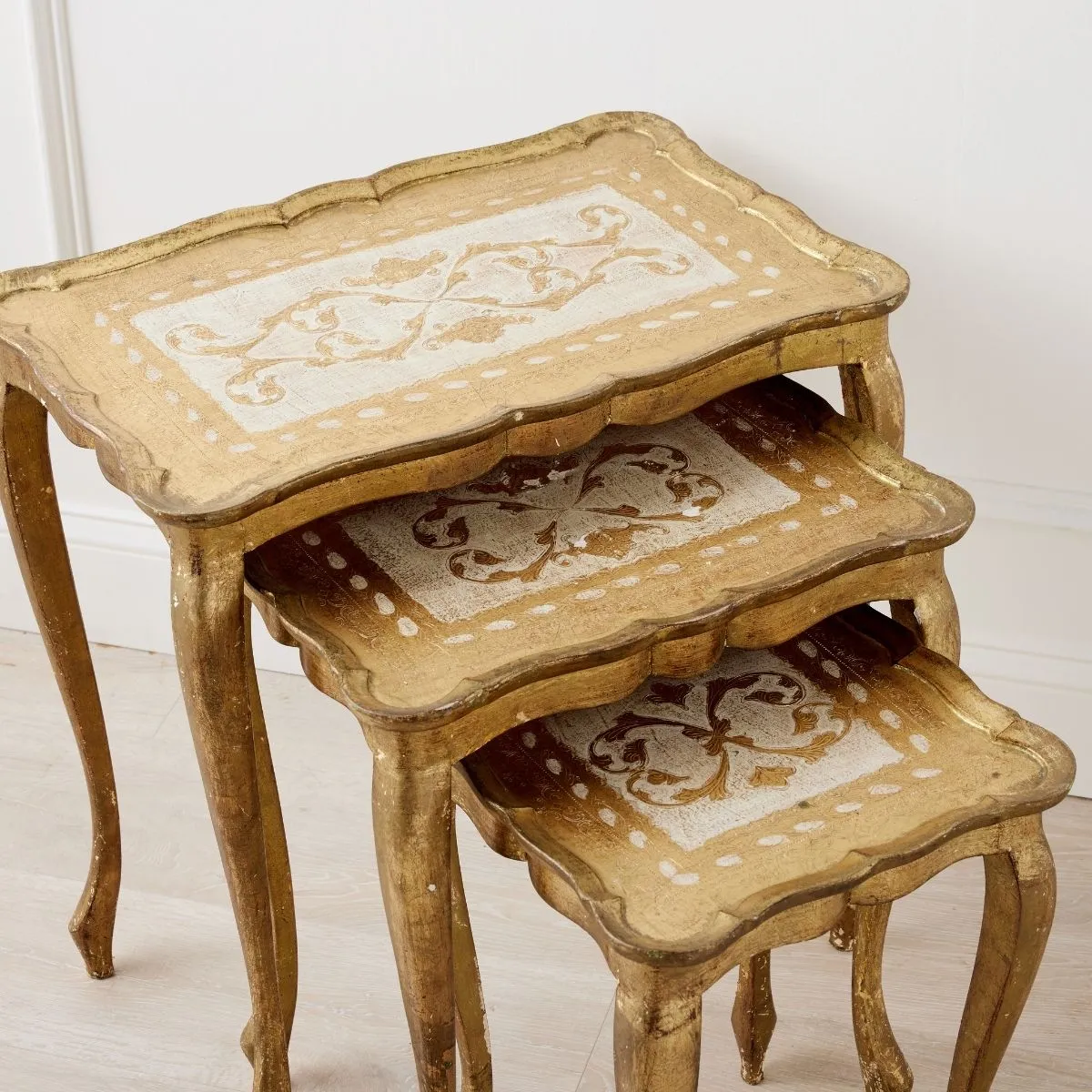 1960's Florentine Hand Painted Nesting Tables - Set of 3