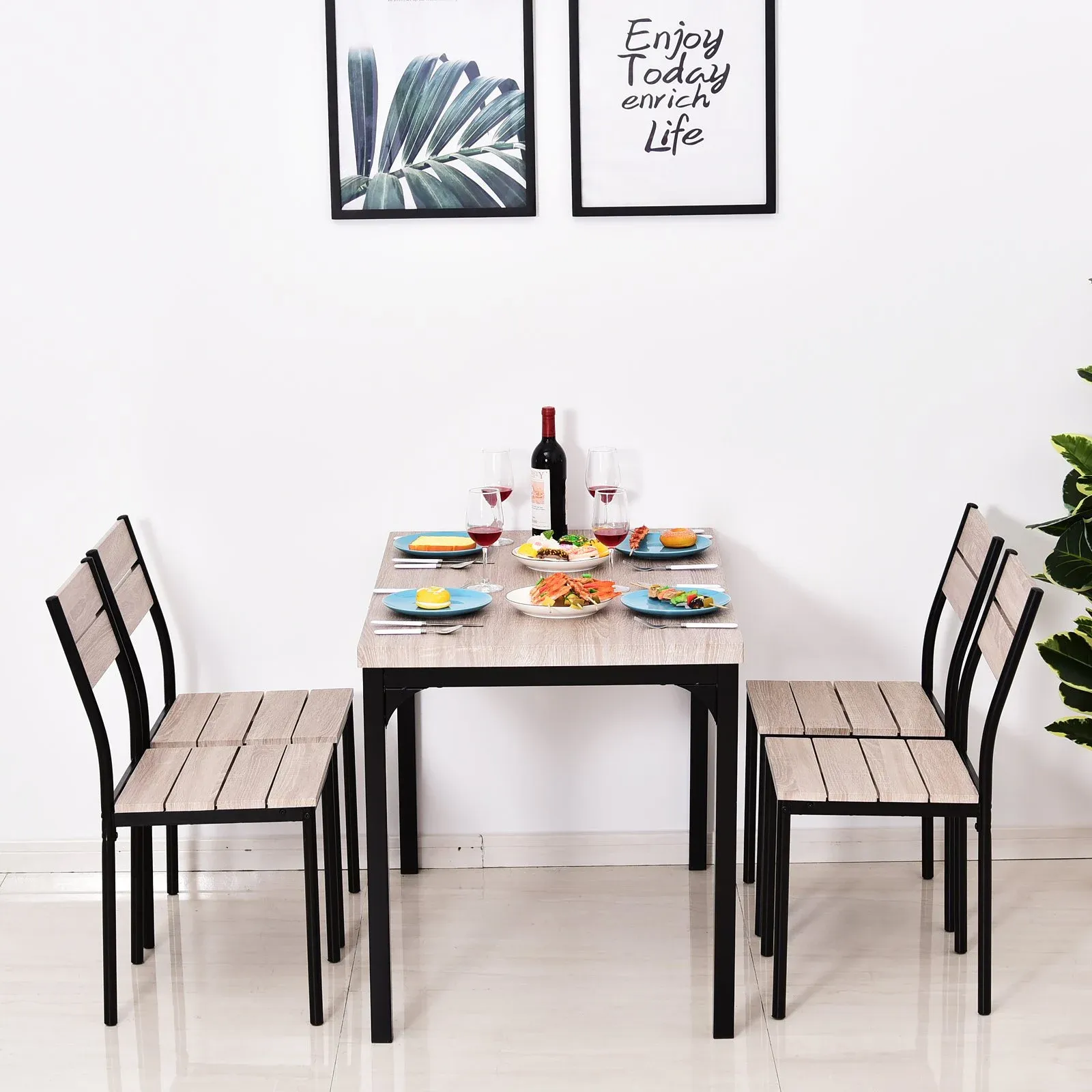 5pc Wooden Dining Set - White Pine Wood