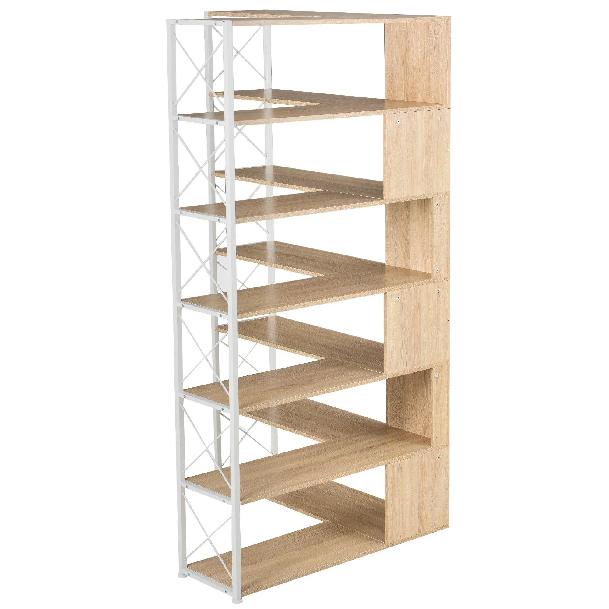 7-Tier L-Shaped Corner Bookcase, Industrial Style Metal Frame with Open Storage