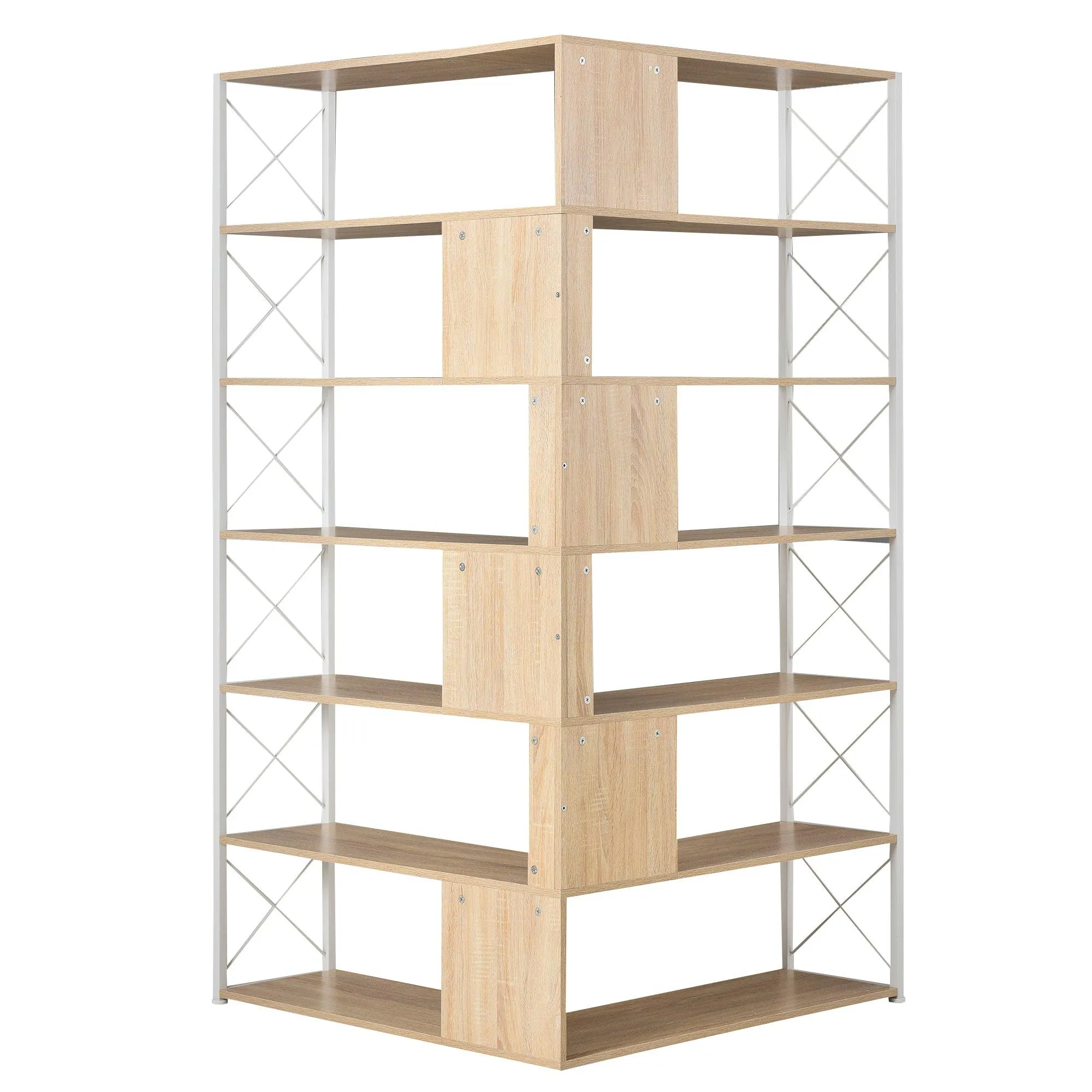 7-Tier L-Shaped Corner Bookcase, Industrial Style Metal Frame with Open Storage