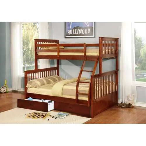 80.5" X 41.5-57.5" X 70.25" Walnut Manufactured Wood and  Solid Wood Twin or Full Bunk Bed with 2 Drawers