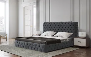 Abberton Buttoned Velvet Upholstered Bed - Charcoal