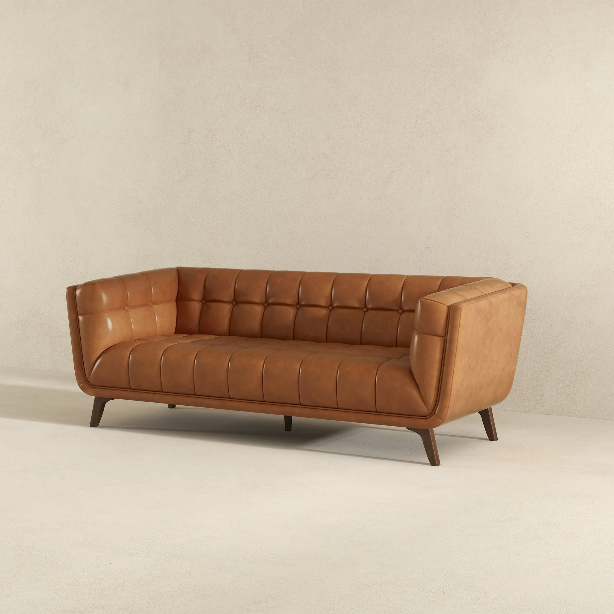 Premium Addison 84-Inch Cognac Leather Sofa