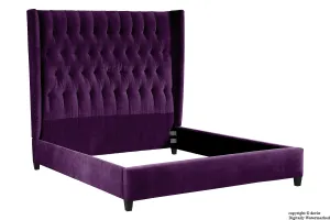 Adlington Velvet Upholstered Winged Bed - Amethyst