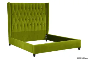 Adlington Velvet Upholstered Winged Bed - Grass