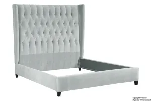 Adlington Velvet Upholstered Winged Bed - Silver