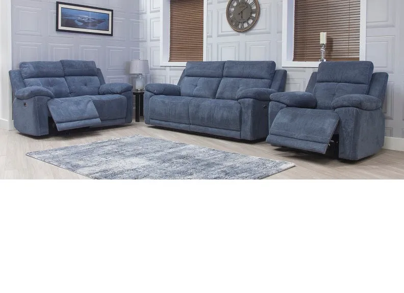 Ancona Two Seat Powered Blue Reclining Sofa