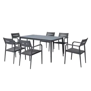 Bali 7-Piece Contemporary Outdoor Patio Dining Set - Slate Grey