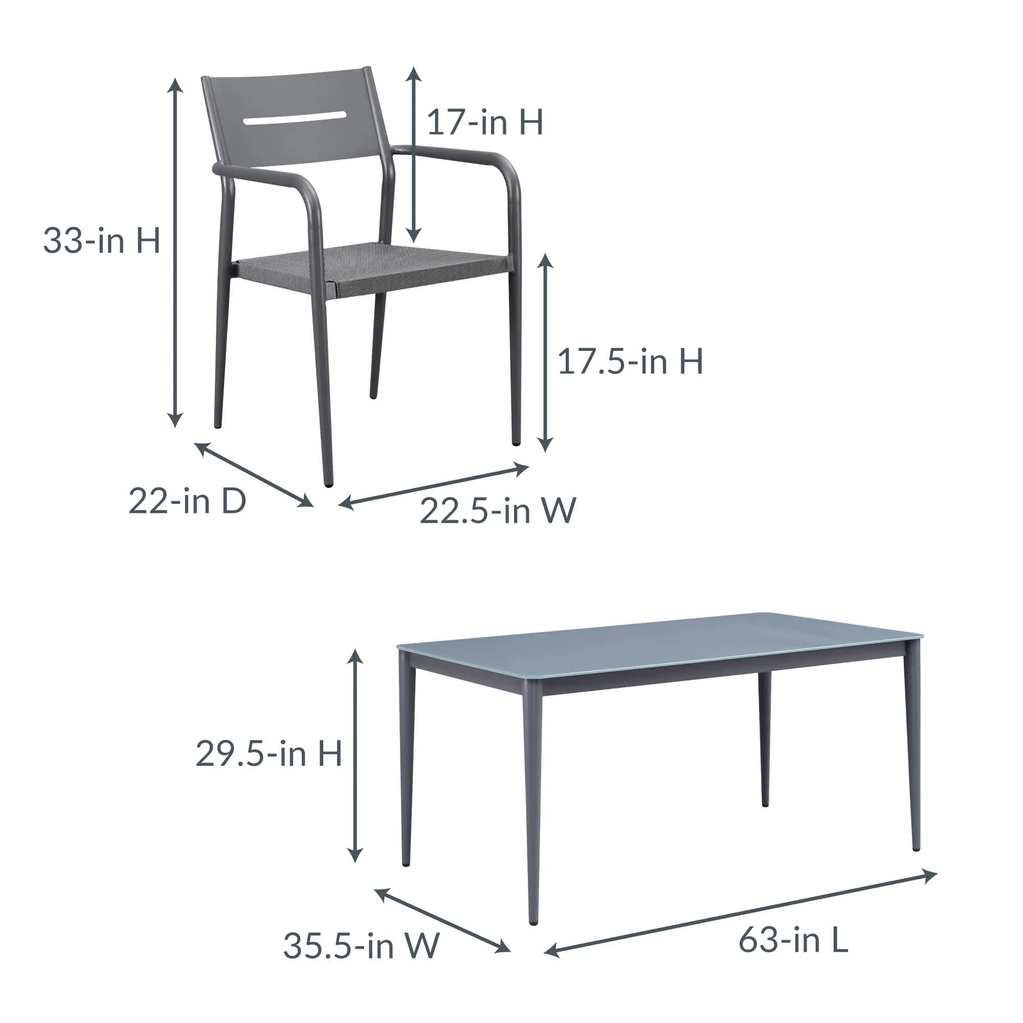 Bali 7-Piece Contemporary Outdoor Patio Dining Set - Slate Grey