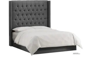 Balmoral Linen Upholstered Winged Bed - Charcoal