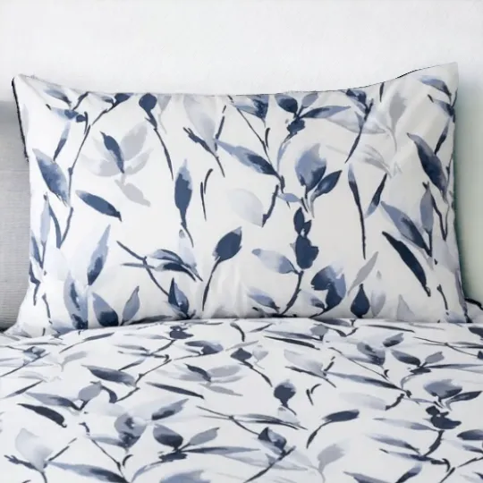 Blue & White Leaf Print Duvet Cover Set