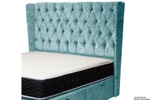 Eliza Winged Buttoned Crushed Velvet Headboard - Aqua