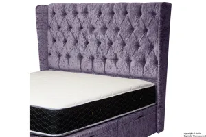 Eliza Winged Buttoned Crushed Velvet Headboard - Grape