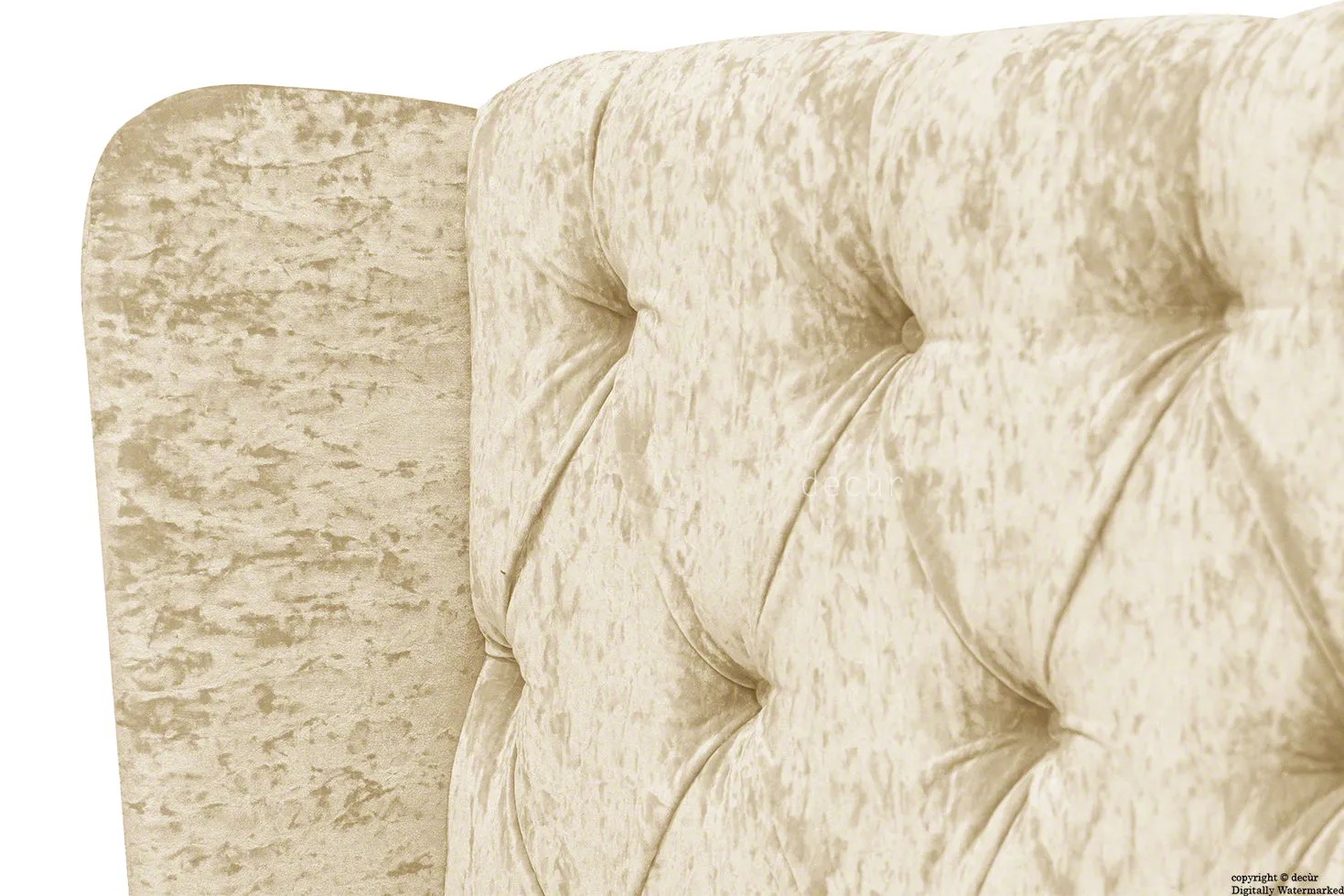 Elizabeth Winged Buttoned Crushed Velvet Bed - Buttermilk