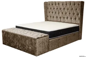 Elizabeth Winged Buttoned Crushed Velvet Bed - Chocolate