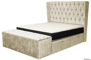 Elizabeth Winged Buttoned Crushed Velvet Bed - Mink