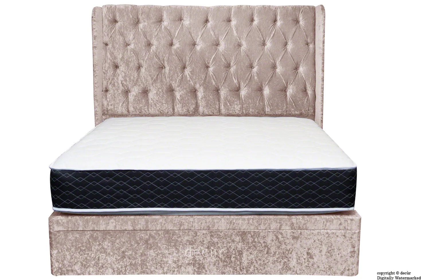 Elizabeth Winged Buttoned Crushed Velvet Bed - Mushroom