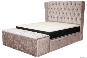 Elizabeth Winged Buttoned Crushed Velvet Bed - Mushroom