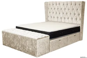 Elizabeth Winged Buttoned Crushed Velvet Bed - Oyster