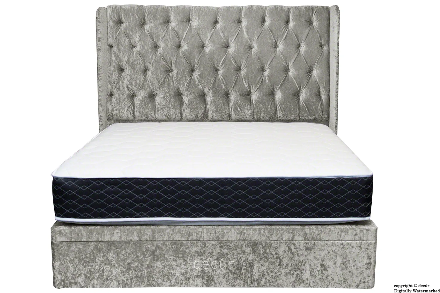 Elizabeth Winged Buttoned Crushed Velvet Bed - Pewter