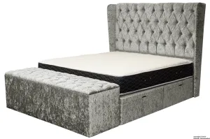 Elizabeth Winged Buttoned Crushed Velvet Bed - Pewter