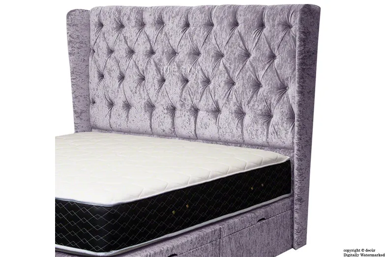 Elizabeth Winged Buttoned Crushed Velvet Headboard - Fondant