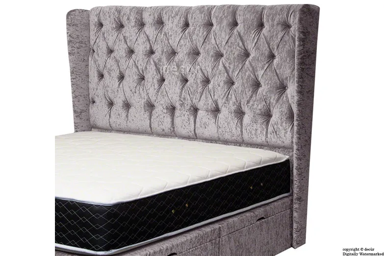 Elizabeth Winged Buttoned Crushed Velvet Headboard - Fossil