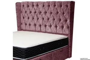 Mulberry Crushed Velvet Winged Buttoned Headboard by Elizabeth