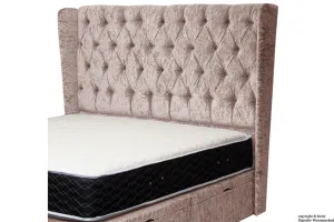 Elizabeth Winged Buttoned Crushed Velvet Headboard - Mushroom