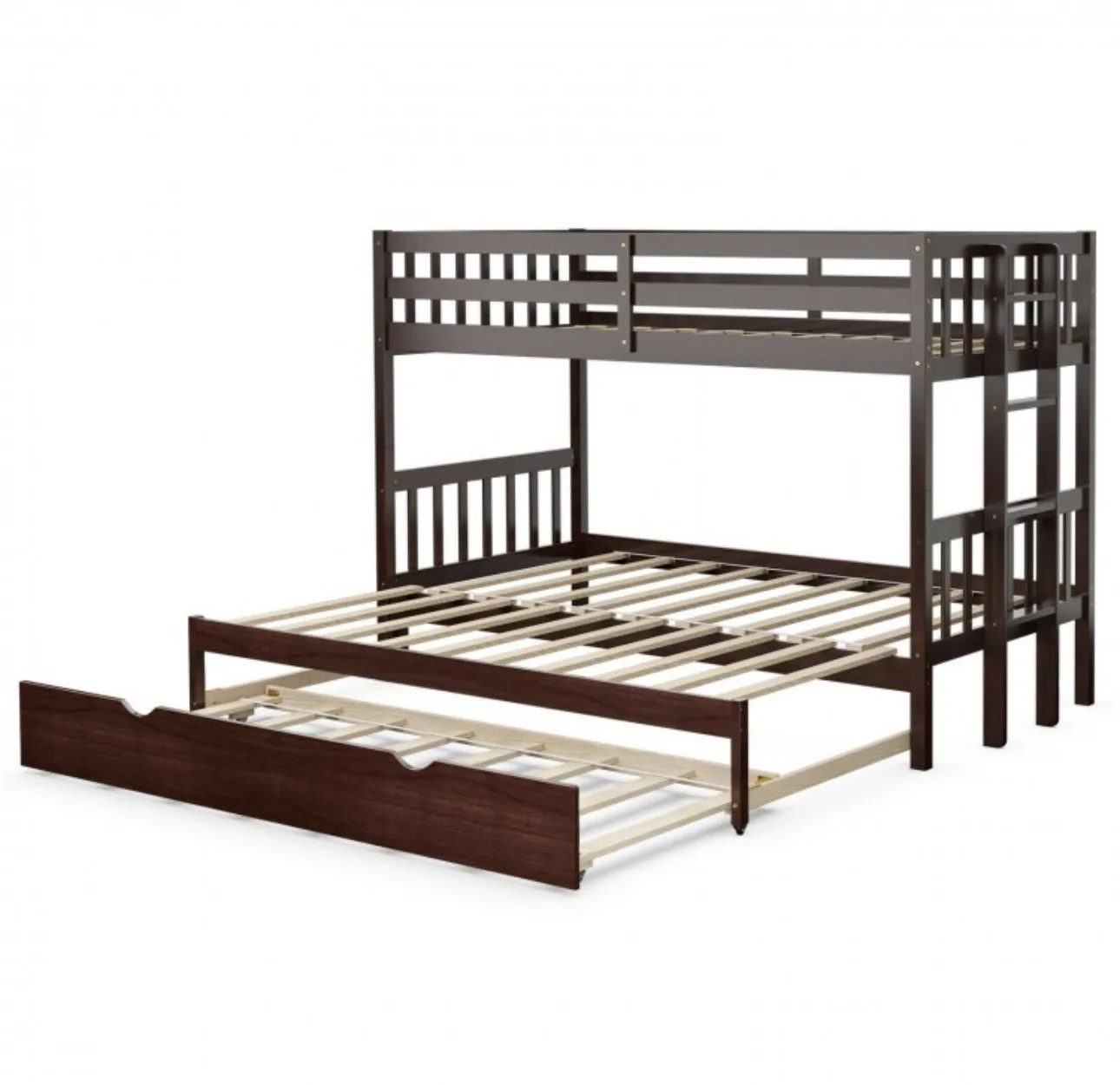 Heavy Duty Modern 4-in-1 Design Twin Pull-Out Bunk Bed With Trundle Wooden Ladder | High Guardrail | Sturdy Bed Board