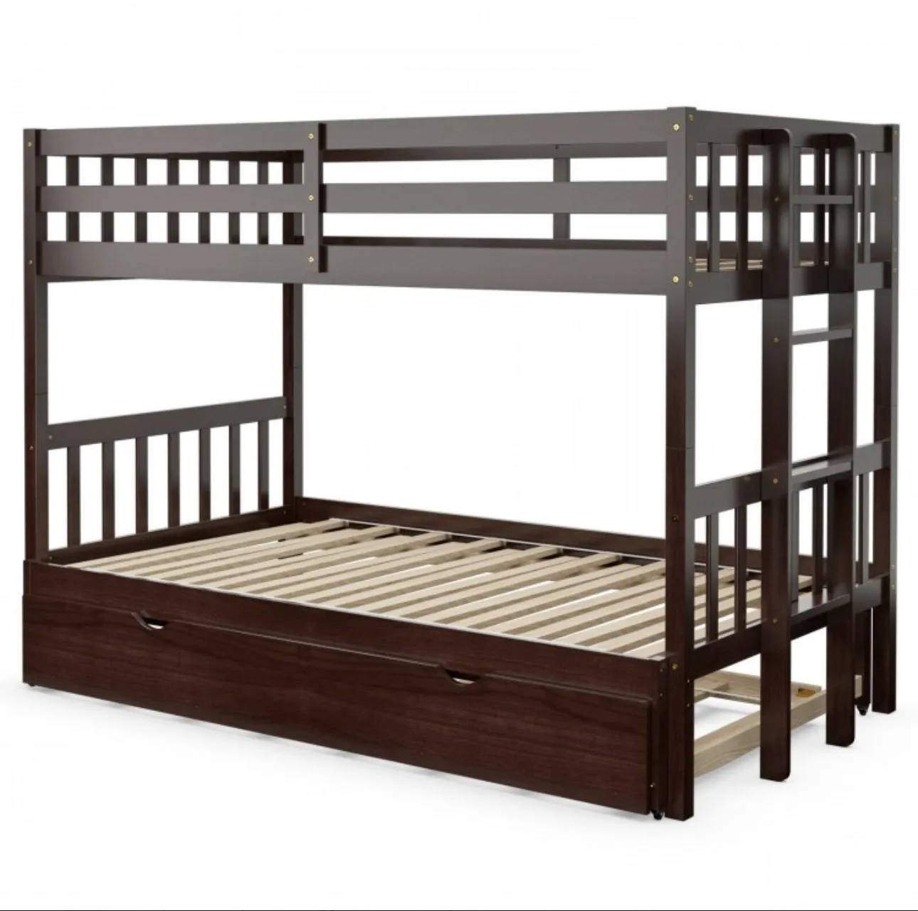 Heavy Duty Modern 4-in-1 Design Twin Pull-Out Bunk Bed With Trundle Wooden Ladder | High Guardrail | Sturdy Bed Board