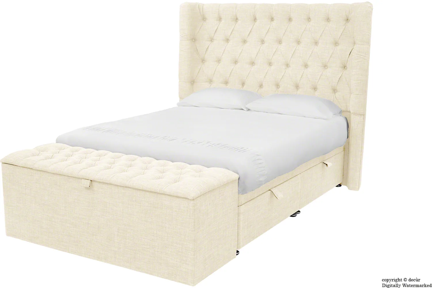 Hollyrood Linen Upholstered Winged Ottoman Bed - Cream