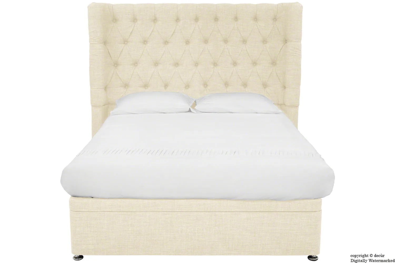 Hollyrood Linen Upholstered Winged Ottoman Bed - Cream