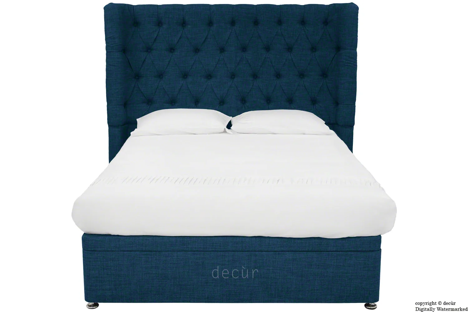 Hollyrood Linen Upholstered Winged Ottoman Bed - Midnight