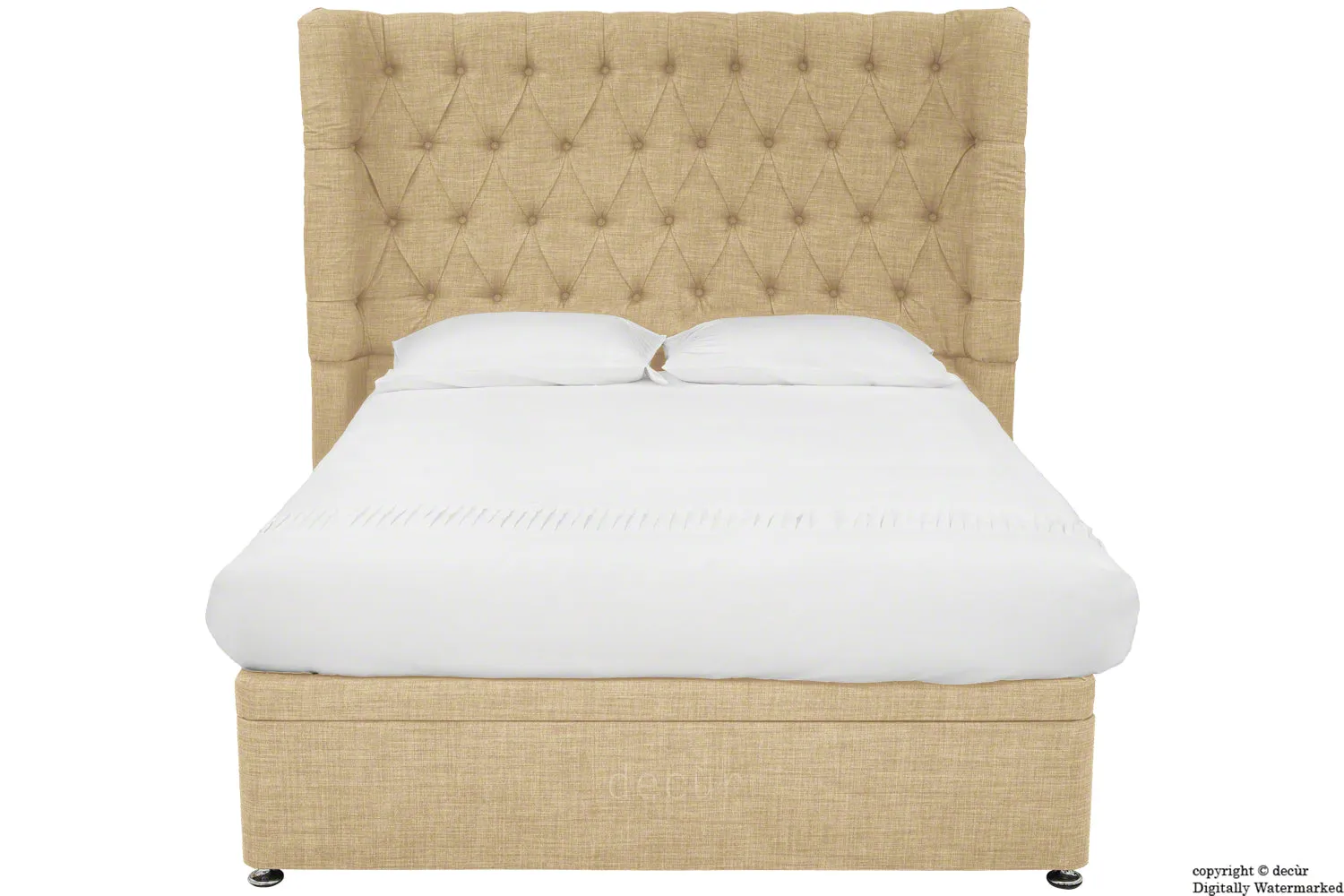 Hollyrood Linen Upholstered Winged Ottoman Bed - Mink