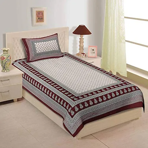 JAIPUR TO HOME Cotton Bedsheet for Single Bed (Multicolor)