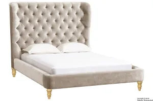 Knightsbridge Winged Velvet Upholstered Bed - Putty