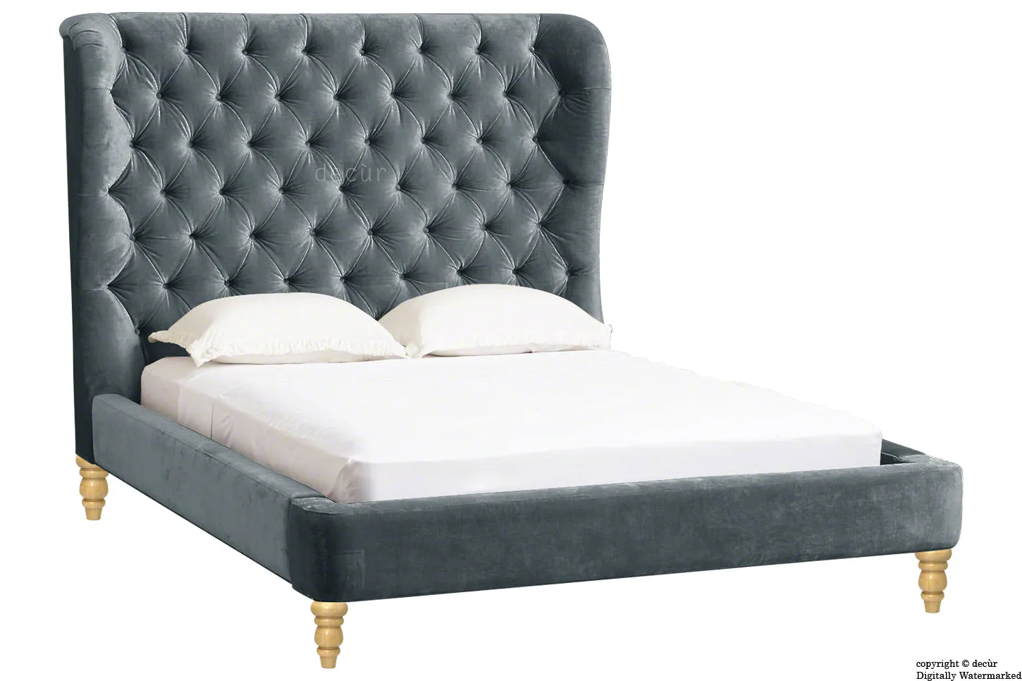 Knightsbridge Winged Velvet Upholstered Bed - Slate