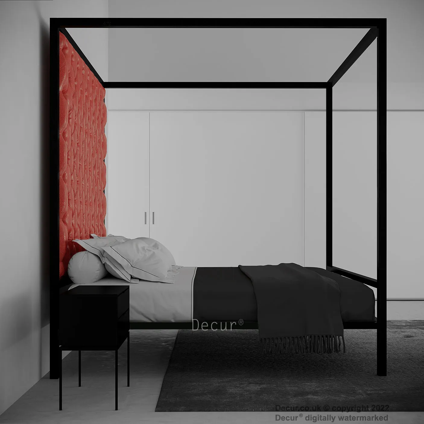 Leather Four Poster Bed - Red