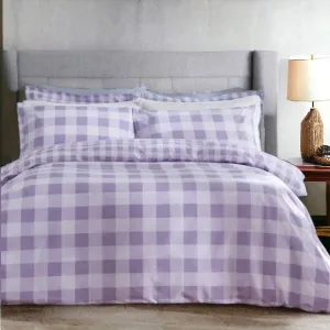 Lilac Gingham Print Duvet Cover Set