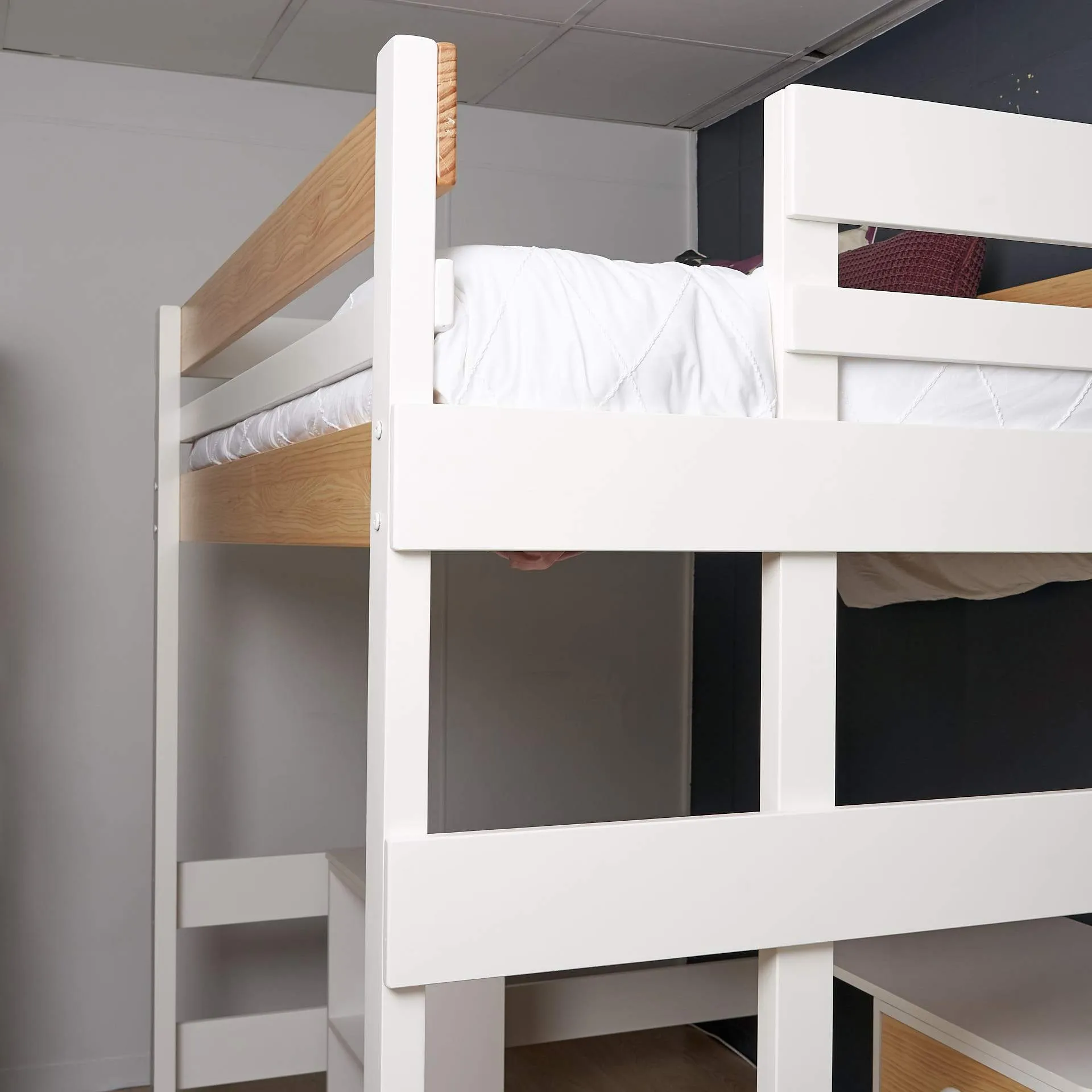 Loft Bed with Quad Desk   Pedestal Shelf Unit and Small Bookcase