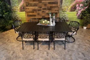 LYNNWOOD 9 PIECE DINING SET - 46" x 93" Stone Harbor Dining Table, 6 Chairs and 2 Swivel Chairs