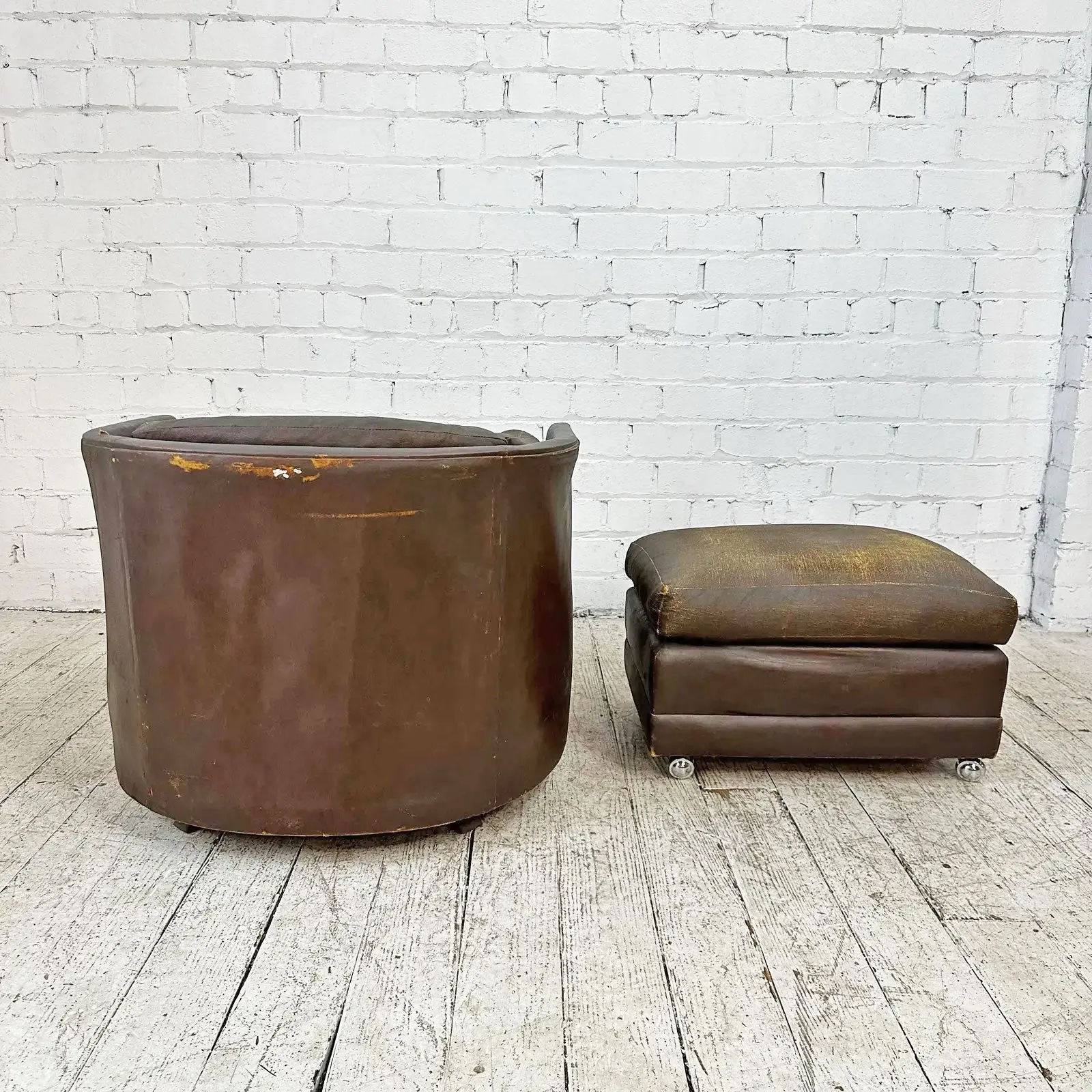 Mid-Century Swivel Chair & Ottoman on Casters