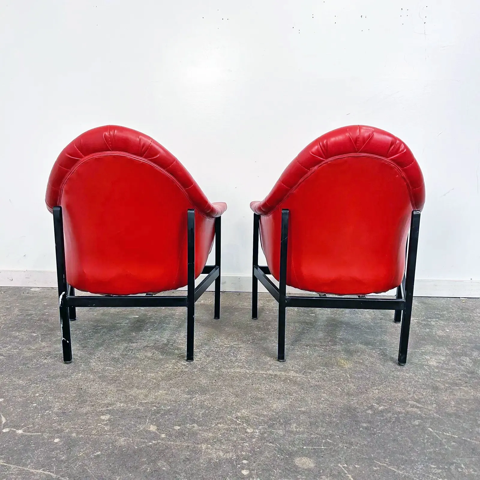 Milo Baughman Style Armchair Pair on Metal Bases