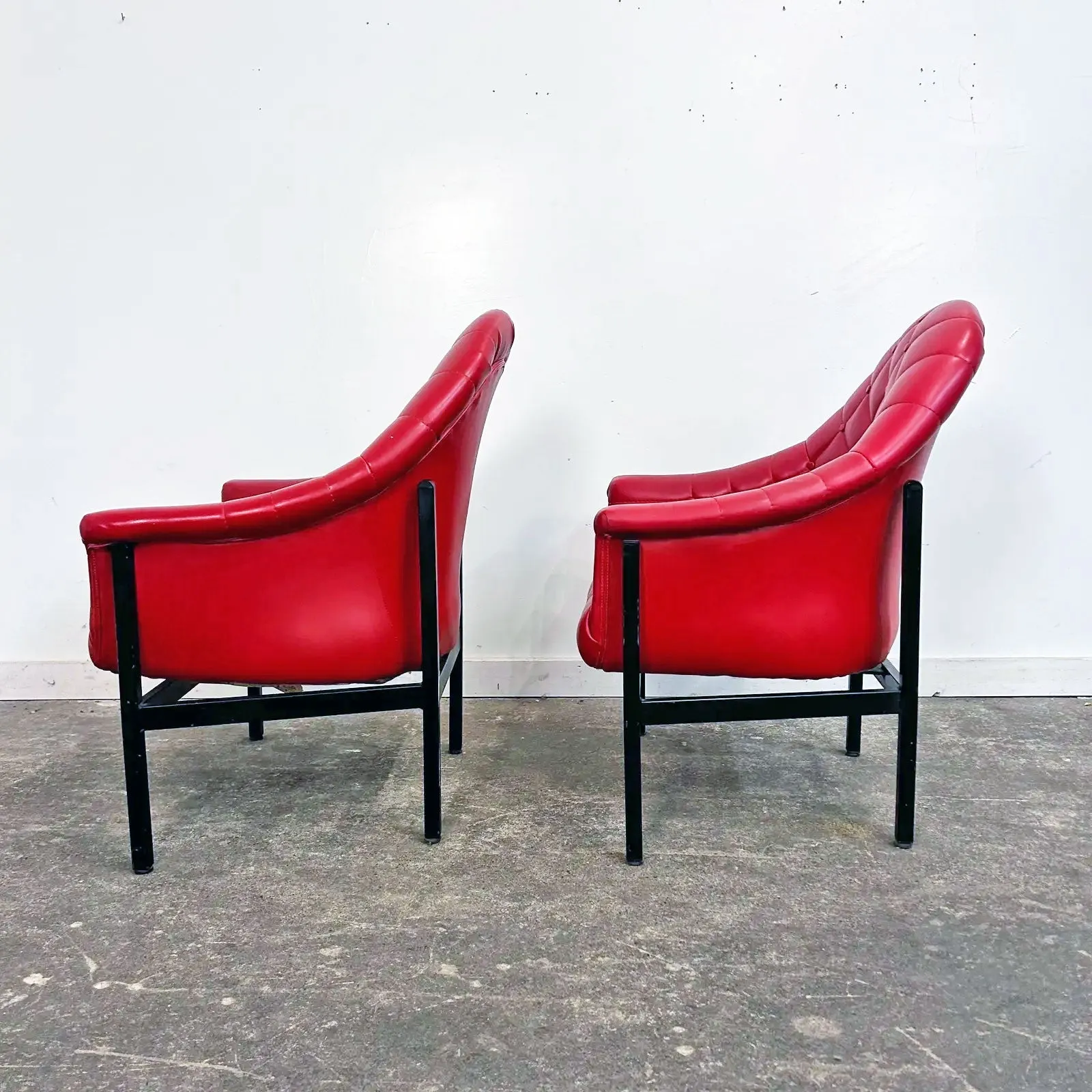 Milo Baughman Style Armchair Pair on Metal Bases