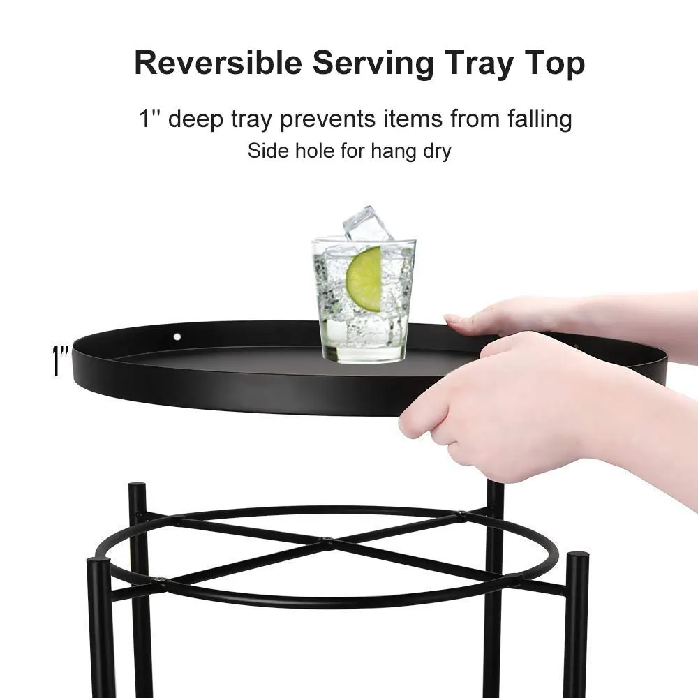 Minimalist Metal Round Tray Side Table-Black