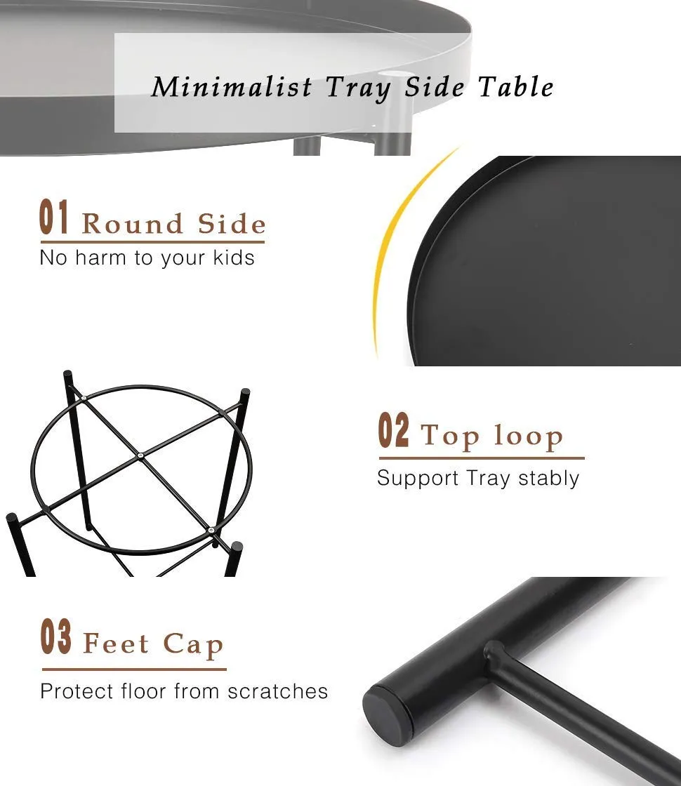 Minimalist Metal Round Tray Side Table-Black