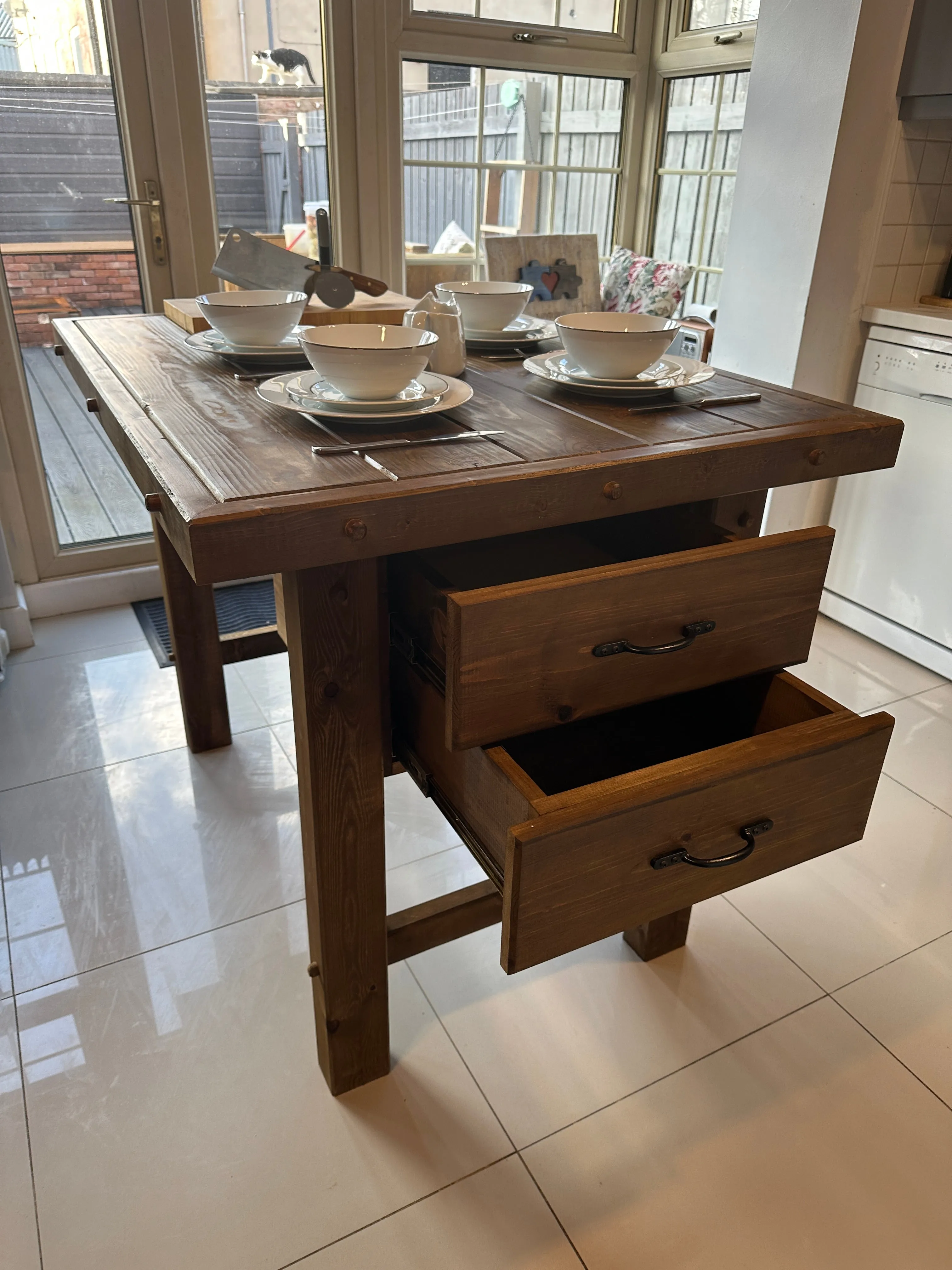 Solid Kitchen Island table. With Optional Built in Butchers Block, Drawers and Wine Rack