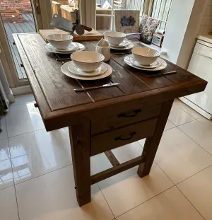 Solid Kitchen Island table. With Optional Built in Butchers Block, Drawers and Wine Rack