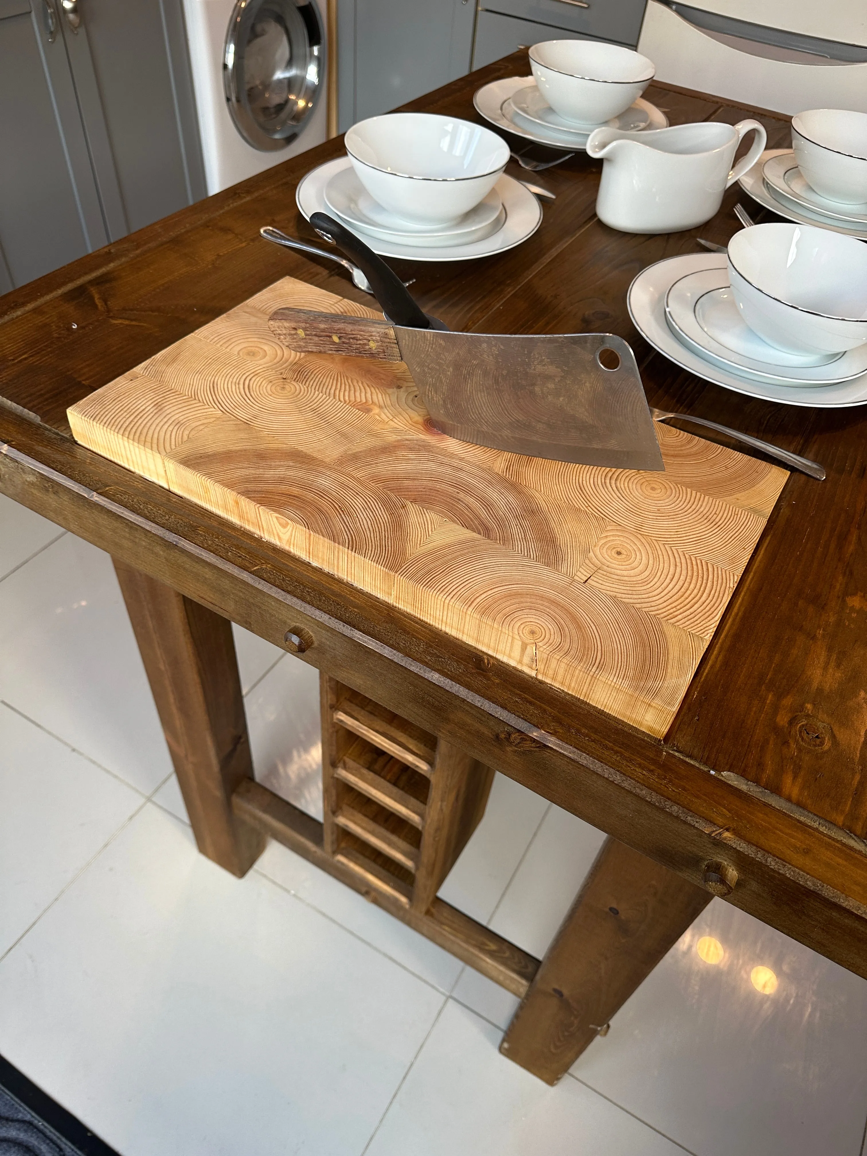 Solid Kitchen Island table. With Optional Built in Butchers Block, Drawers and Wine Rack